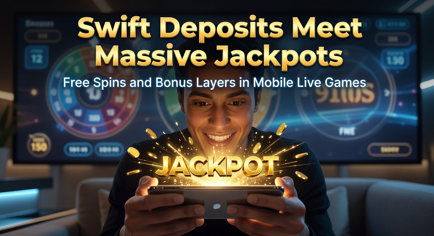 Smartphone mit laufendem Live-Casino-Spiel, das schnelle Einzahlung und einen drehenden Jackpot-Roulette-Rad zeigt, umgeben von Bonus-Symbolen und Freispiel-Icons