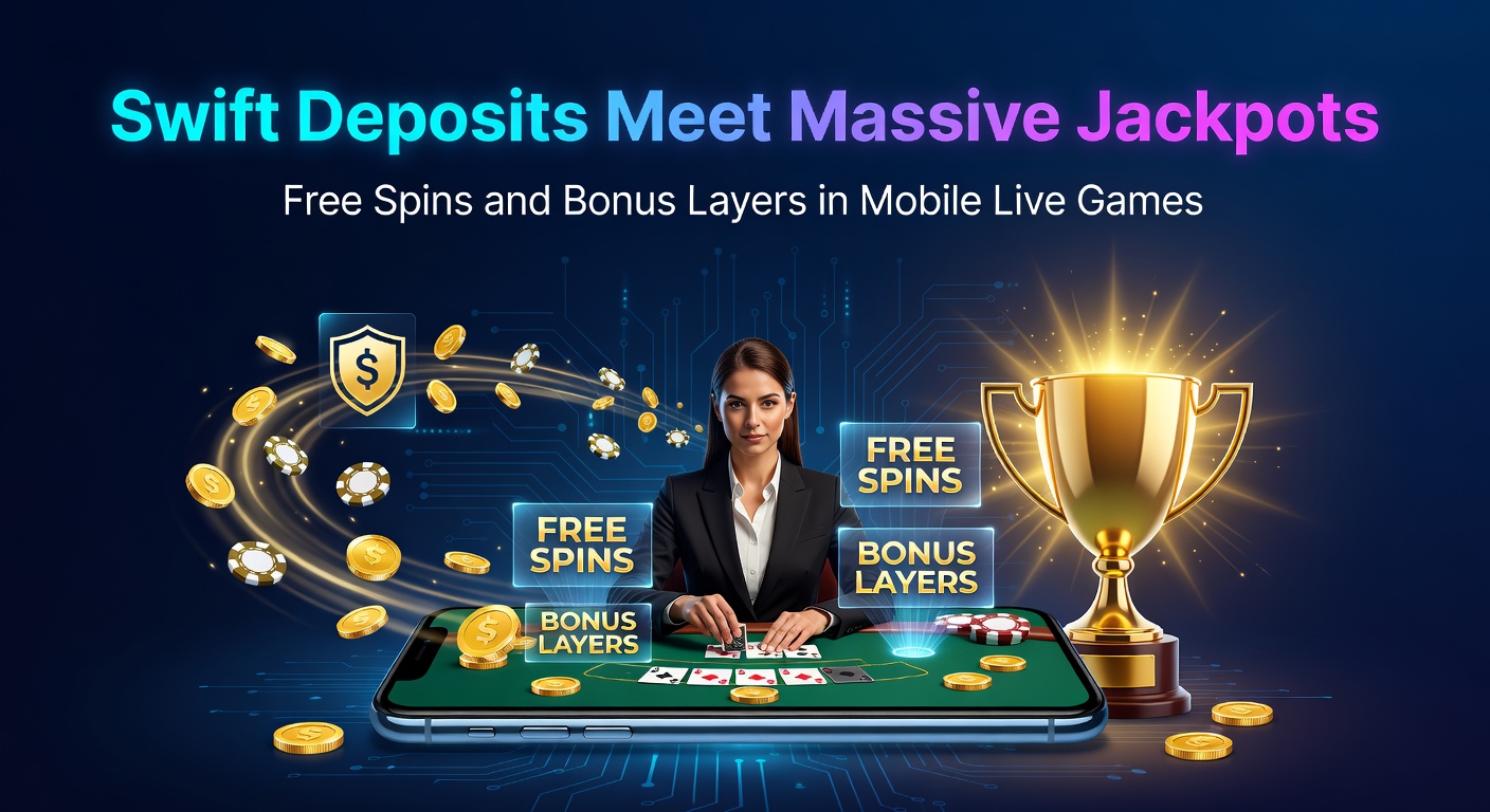 Detaillierte Ansicht eines mobilen Bildschirms mit einem Live-Game-Show-Jackpot, der Millionen anzeigt, neben Einzahlungs-Buttons und stapelnden Bonus-Layern